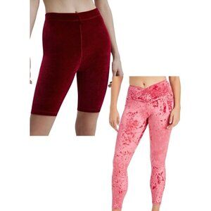 FABLETICS Leggings & Biker Short Bundle of 2 Sz XXS Crushed Velour Red High Rise